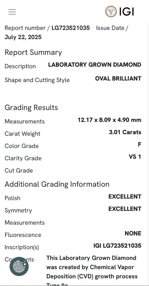 Lab-grown Ovaal Solitair ring 3.29crt